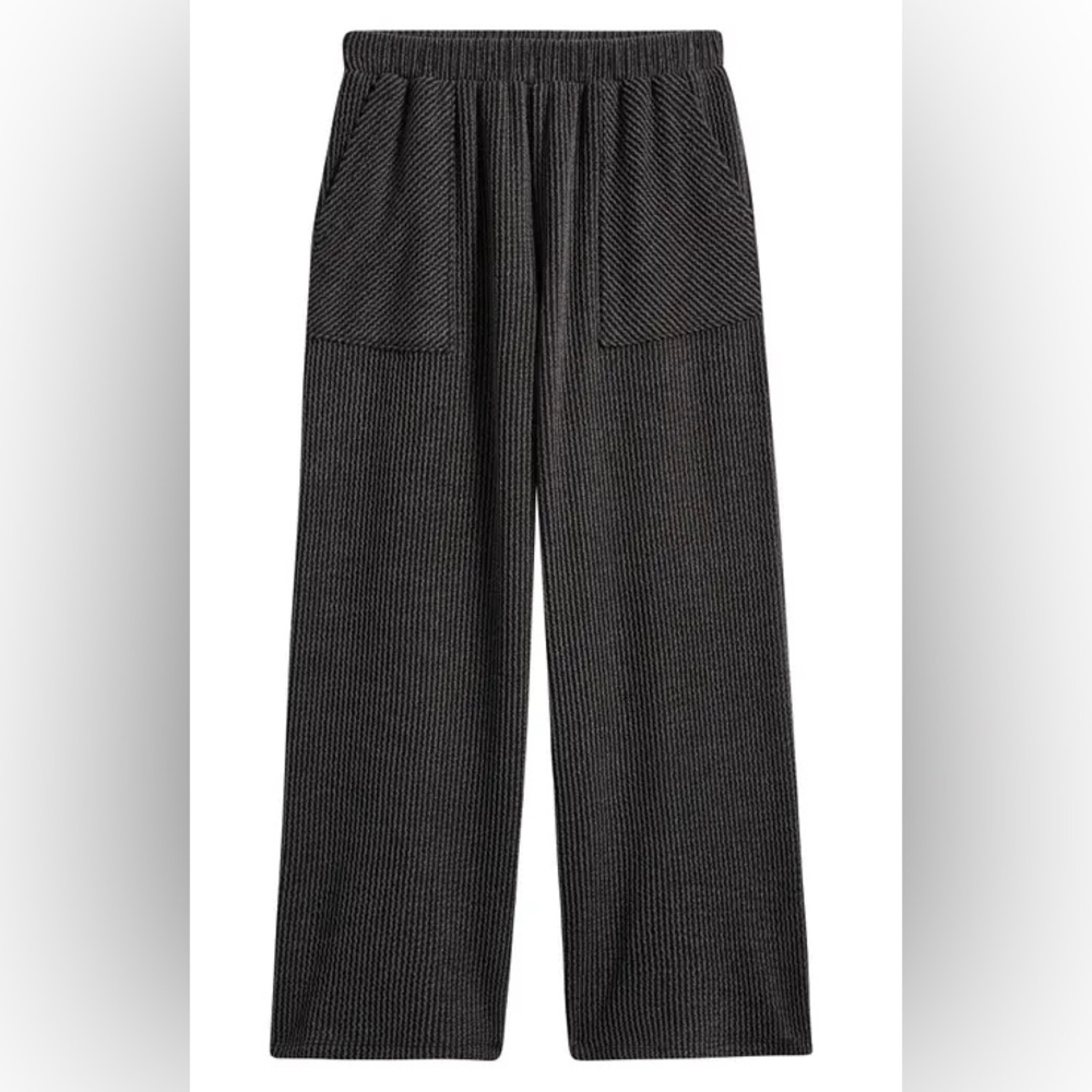 Good Luck Gem  Wide-Leg Knit Pants in Charcoal Black